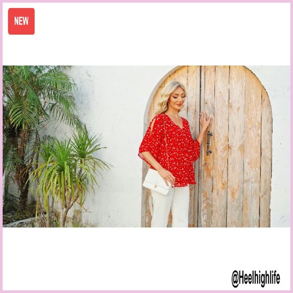 Chiffon 3/4 Sleeve Ruffle V-Neck Blouse, Dressy Top, Size Medium - Picture 6 of 6